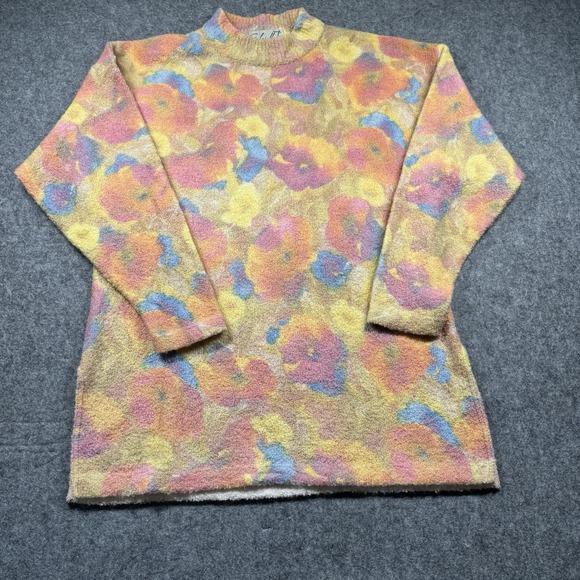 Gabriela T Floral Sherling Sweater Women's L Yellow Wool Blend Long Sleeve Italy - Picture 1 of 6